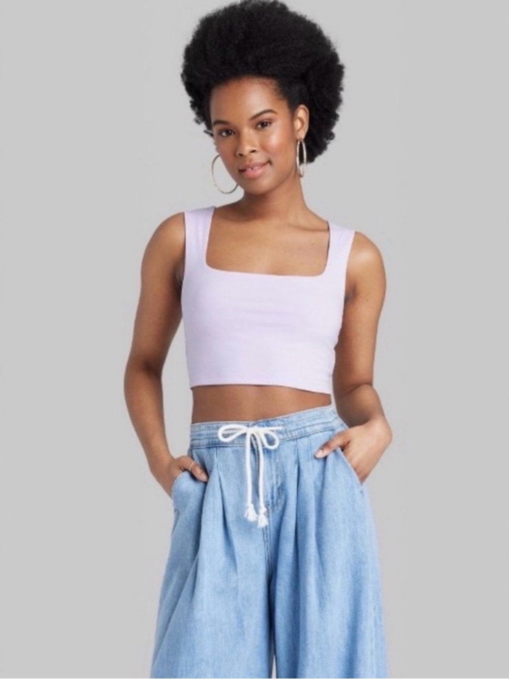 Wild Fable Lilac Square Neck Cropped Tank Top Medium Stretch Cotton Blend